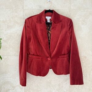 Worthington Rust Red Velvet Blazer Single Button Flap Pockets Size 10 EUC